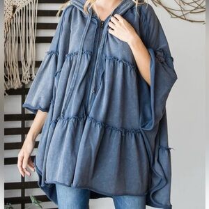 Oli & Hali Brand  Quilted Blue Hooded Poncho One Size
